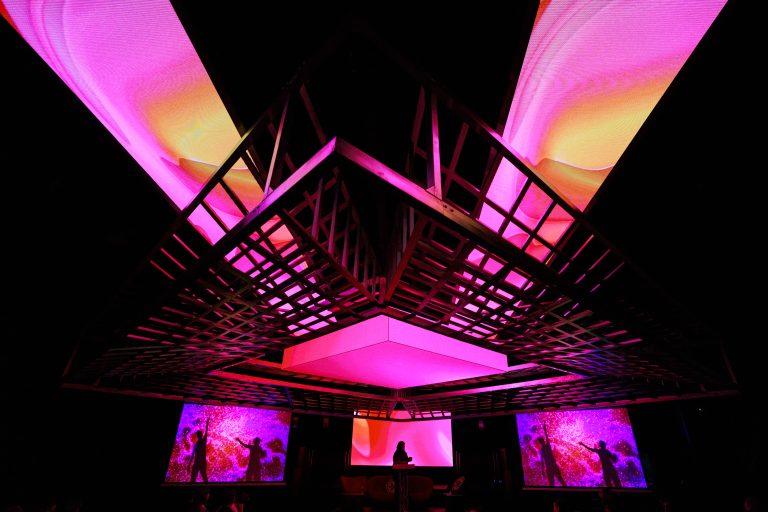 Artist DODDZ's living artwork Colour of Confusion lights up the ceiling of The Box.