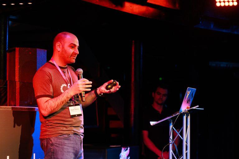 COGS co-founder Eyal Danon shows off the tech that powers LANDER 23.